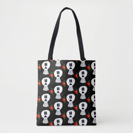 0109 - Schedels en bloemen Canvas tas (Voorkant)