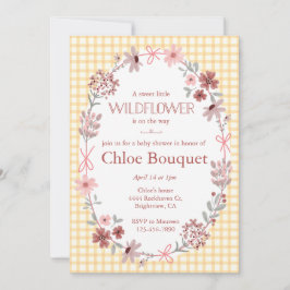 010 Amber Boho Wildflower Bow Gingham Baby Shower Kaart
