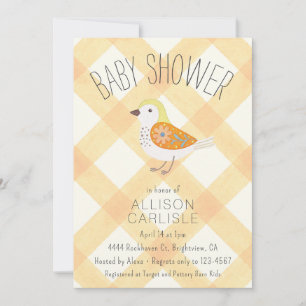 010 Amber Cute Bloem Vogel Gingham Baby Shower Kaart