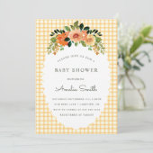 010 Amber Floral Gingham Baby Shower Invitations Kaart (Staand voorkant)
