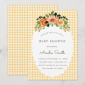 010 Amber Floral Gingham Baby Shower Invitations Kaart (Voorkant / Achterkant)