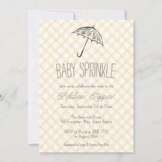 010 Amber Moderne Paraplu Gingham Baby Sprinkle Kaart (Voorkant)