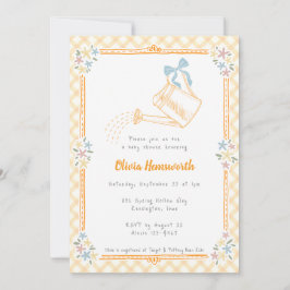 010 Amber Oranje Geruite Gietkan Baby Shower Kaart