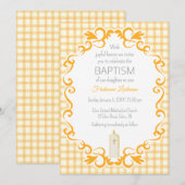010 Amber Scroll Gingham Kruis Kaars Doop Kaart (Voorkant / Achterkant)