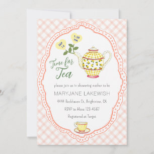 011 Terracotta Cute Gingham Theepartij Baby Shower Kaart