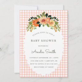 011 Terracotta Gingham Baby Shower Invitations Kaart