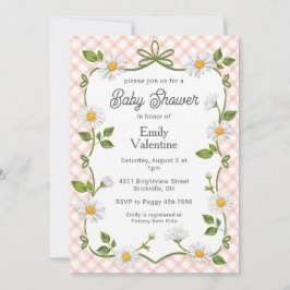 011 Terracotta Rust Floral Daisy Plaid Baby Shower Kaart