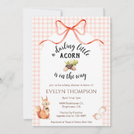 011 Terracotta Squirrel Acorn Gingham Baby Shower Kaart