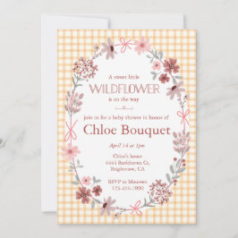 012 Copper Wildflower Bow Gingham Baby Shower Kaart