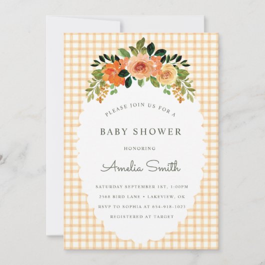 012 Koperen Gingham Baby Shower Uitnodigingen (Voorkant)