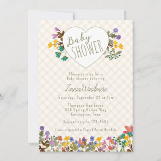 012 Koperen Gingham Tuinhart Bloemen Baby Shower Kaart