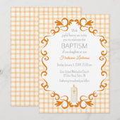012 Koperen Scroll Gingham Kruis Kaars Doopfeest Kaart (Voorkant / Achterkant)