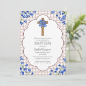 013 Chocolade Bloesem Rustiek Kruis Ontwerp Doopfe Kaart (Staand voorkant)