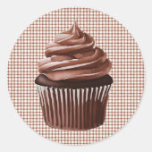 013 Chocolade Cupcake op Gingham Sticker (Voorkant)