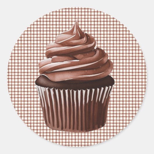 013 Chocolade Cupcake op Gingham Sticker (Voorkant)