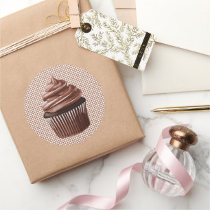 013 Chocolade Cupcake op Gingham Sticker