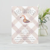 013 Chocolade Cute Bloem Vogel Gingham Baby Shower Kaart (Staand voorkant)