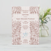 013 Chocolade Duif Botanische Kruis Gingham Doop Kaart (Staand voorkant)
