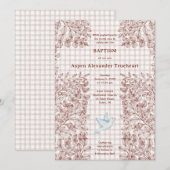 013 Chocolade Duif Botanische Kruis Gingham Doop Kaart (Voorkant / Achterkant)