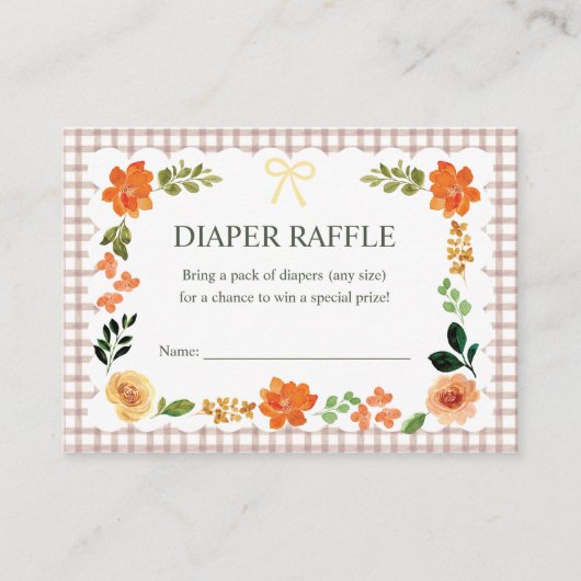 013 Chocolade Gingham Baby Shower Luier Raffle Informatiekaartje (Voorkant)