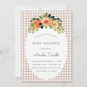 013 Chocolade Gingham Baby Shower Uitnodigingen