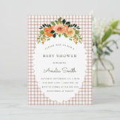013 Chocolade Gingham Baby Shower Uitnodigingen (Staand voorkant)