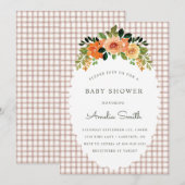 013 Chocolade Gingham Baby Shower Uitnodigingen (Voorkant / Achterkant)