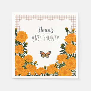 013 Chocolade Marigold Monarch Gingham Baby Shower Servet