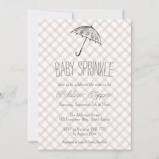 013 Chocolade Paraplu Gingham Baby Sprinkle Kaart (Voorkant)
