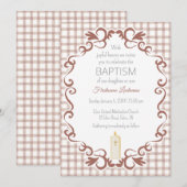 013 Chocolade Scroll Gingham Kaars Doop Kaart (Voorkant / Achterkant)