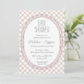013 Chocolade Vintage Frame Gingham Baby Shower Kaart (Staand voorkant)
