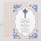 013 Chocolate Blossom Rustic Cross Design Baptism Kaart (Voorkant / Achterkant)