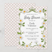 013 Chocolate Brown Floral Daisy Plaid Baby Shower Kaart (Voorkant / Achterkant)