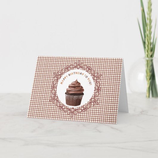 013 Chocolate Cupcake Happy Birthday Card Feestdagen Kaart (Voorkant)