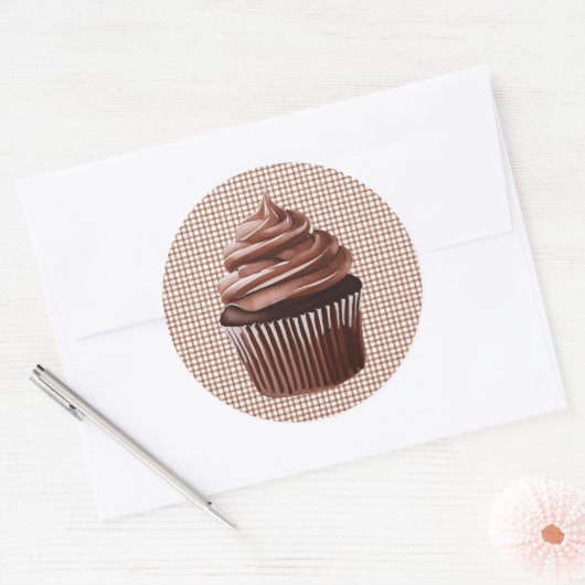 013 Chocolate Cupcake on Gingham Sticker (Envelop)