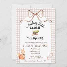 013 Chocolate Squirrel Acorn Gingham Baby Shower Kaart