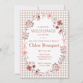 013 Chocolate Wildflower Bow Gingham Baby Shower Kaart