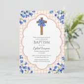 014 Latte Bloesem Rustisch Kruis Design Doopfeest Kaart (Staand voorkant)