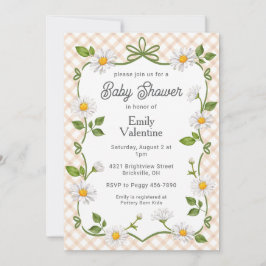 014 Latte Brown Floral Daisy Plaid Baby Shower Kaart