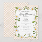 014 Latte Brown Floral Daisy Plaid Baby Shower Kaart (Voorkant / Achterkant)