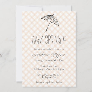 014 Latte Bruine Paraplu Gingham Baby Sprinkle Kaart
