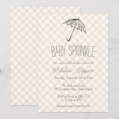 014 Latte Bruine Paraplu Gingham Baby Sprinkle Kaart (Voorkant / Achterkant)