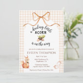 014 Latte Cute Squirrel Acorn Gingham Baby Shower Kaart (Staand voorkant)