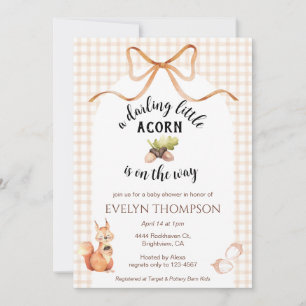 014 Latte Eekhoorn Eikel Geruite Strik Baby Shower Kaart