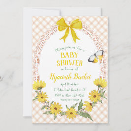 014 Latte Gele Madeliefjes Strik Gingham Baby Show Kaart