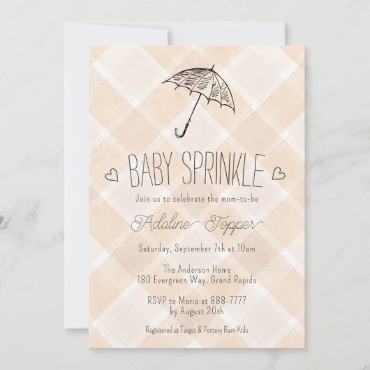 014 Latte Plaid Paraplu Babysprinkle Shower Kaart (Voorkant)