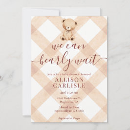 014 Latte Tan Teddybeer Gingham Babyshower Kaart