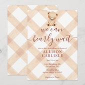 014 Latte Tan Teddybeer Gingham Babyshower Kaart (Voorkant / Achterkant)