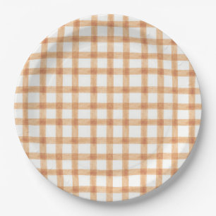 014 Latte Tan Watercolor Gingham L Papieren Borden Bordje