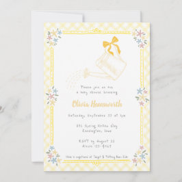 015 Citroen Geel Gingham Gietkan Baby Shower Kaart